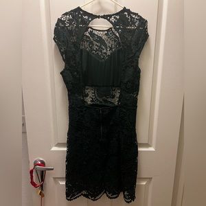Bebe forest green lace peek a boo dress